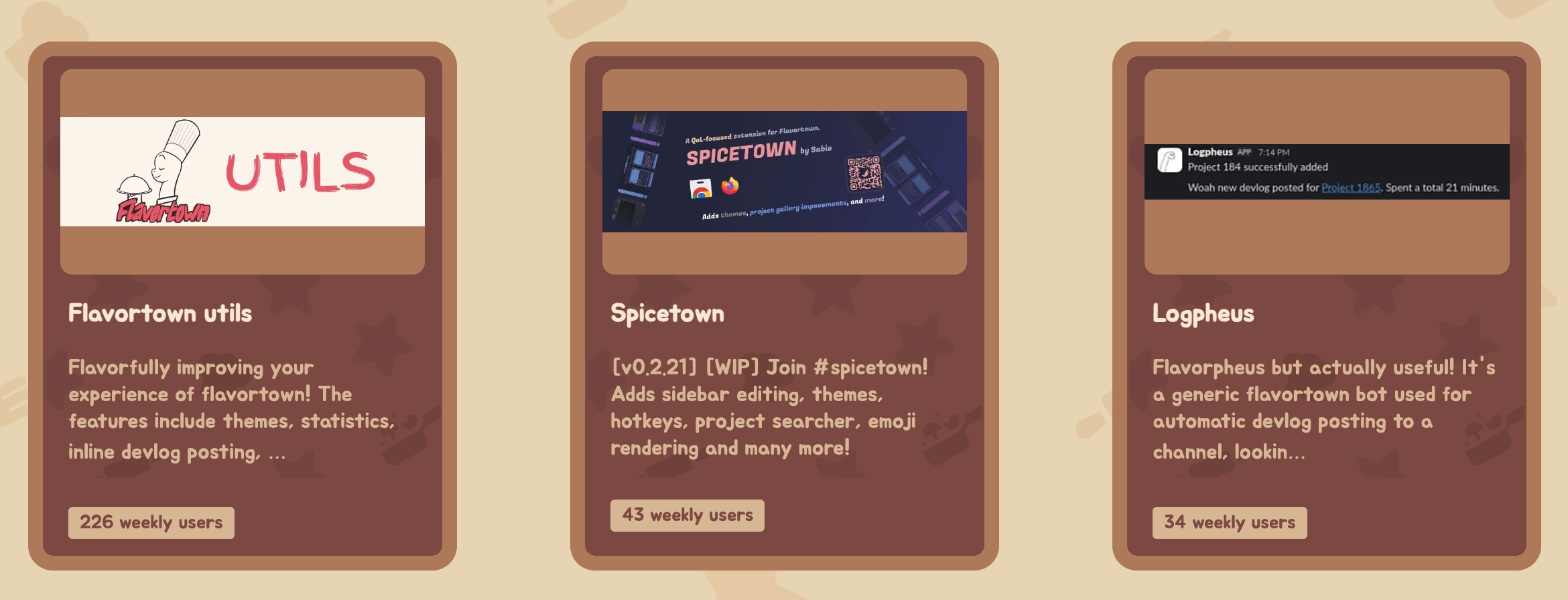 Flavortown Utils leads with 226 weekly users compared to other extensions